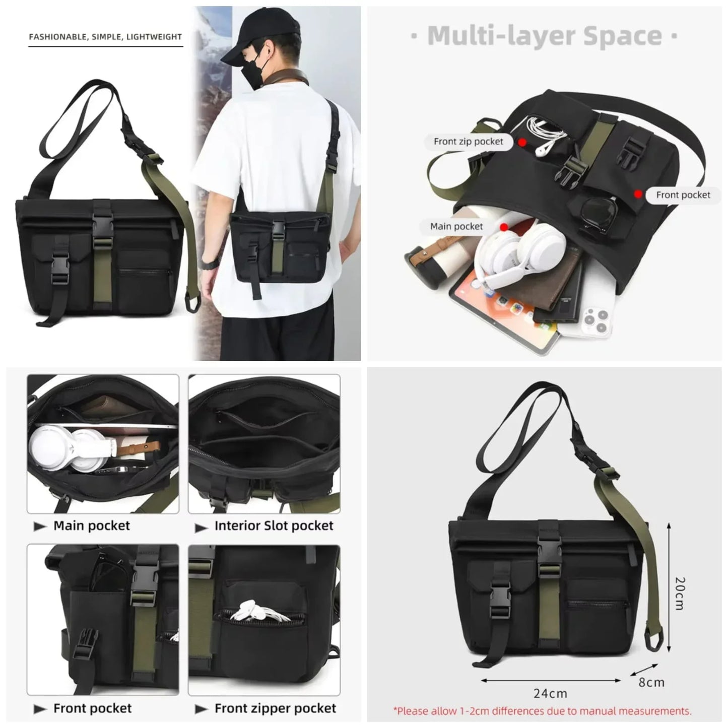 Trendy Multi-Layer Crossbody Shoulder Bag with double pocket