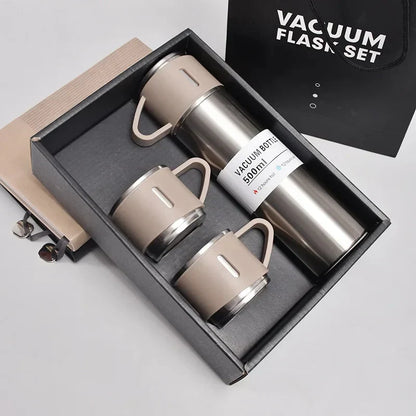 Steel Vacuum Flask Set with 3 Steel Cups-500ml